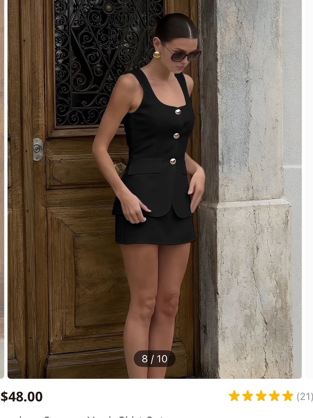 Commense Black Two-Piece Skirt Set with Gold Buttons